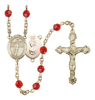 14 Karat Gold-Filled 6mm Austrian Crystal Saint Christopher/Volleyball Rosary in Ruby
