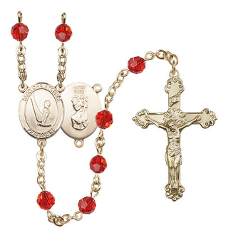 14 Karat Gold-Filled 6mm Austrian Crystal Saint Christopher/Gymnastics Rosary in Ruby