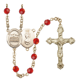 14 Karat Gold-Filled 6mm Austrian Crystal Saint Christopher/Swimming Rosary in Ruby