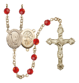 14 Karat Gold-Filled 6mm Austrian Crystal Saint Sebastian/Gymnastics Rosary in Ruby