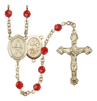 14 Karat Gold-Filled 6mm Austrian Crystal Saint Sebastian/Field Hockey Rosary in Ruby