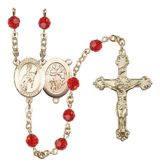 14 Karat Gold-Filled 6mm Austrian Crystal Saint Sebastian / Rodeo Rosary in Ruby
