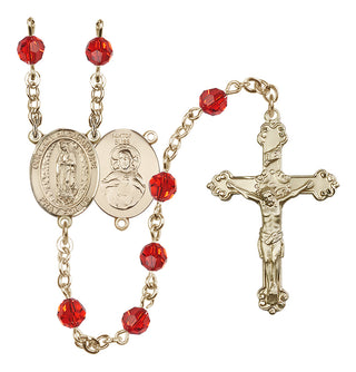 14 Karat Gold-Filled 6mm Austrian Crystal Our Lady of Guadalupe Rosary in Ruby