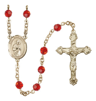 14 Karat Gold-Filled 6mm Austrian Crystal Saint Isaac Jogues Rosary in Ruby