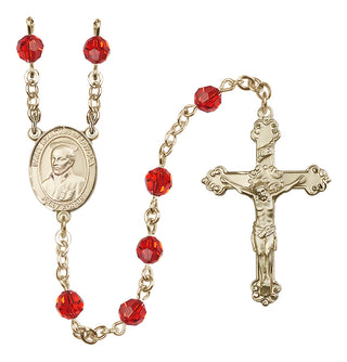 14 Karat Gold-Filled 6mm Austrian Crystal Saint Ignatius of Loyola Rosary in Ruby
