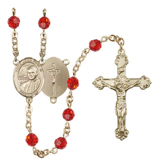 14 Karat Gold-Filled 6mm Austrian Crystal Saint John Paul II Rosary in Ruby