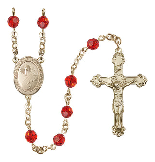 14 Karat Gold-Filled 6mm Austrian Crystal Footprints / Cross Rosary in Ruby