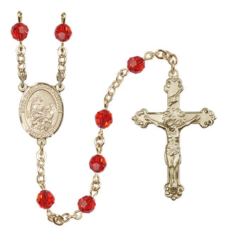 14 Karat Gold-Filled 6mm Austrian Crystal Saint Bernard of Montjoux Rosary in Ruby