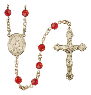 14 Karat Gold-Filled 6mm Austrian Crystal Saint Basil the Great Rosary in Ruby