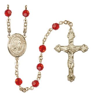 14 Karat Gold-Filled 6mm Austrian Crystal Virgen del Lourdes Rosary in Ruby