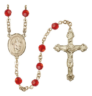 14 Karat Gold-Filled 6mm Austrian Crystal Saint Aedan of Ferns Rosary in Ruby