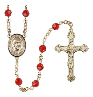 14 Karat Gold-Filled 6mm Austrian Crystal Saint Teresa of Calcutta Rosary in Ruby