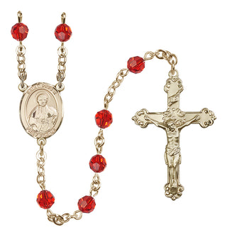 14 Karat Gold-Filled 6mm Austrian Crystal Saint Pius X Rosary in Ruby