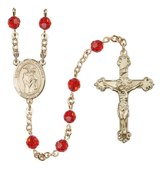 14 Karat Gold-Filled 6mm Austrian Crystal Saint Thomas A Becket Rosary in Ruby