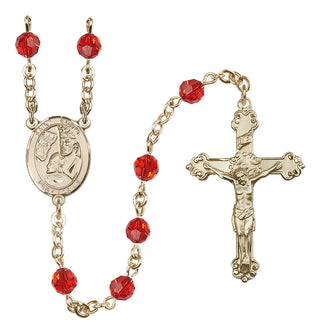 14 Karat Gold-Filled 6mm Austrian Crystal Saint Edwin Rosary in Ruby