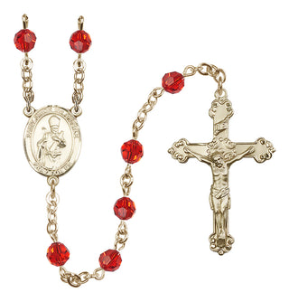 14 Karat Gold-Filled 6mm Austrian Crystal Saint Simon the Apostle Rosary in Ruby
