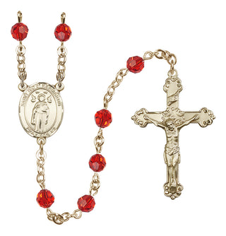 14 Karat Gold-Filled 6mm Austrian Crystal Saint Ivo of Kelmartin Rosary in Ruby