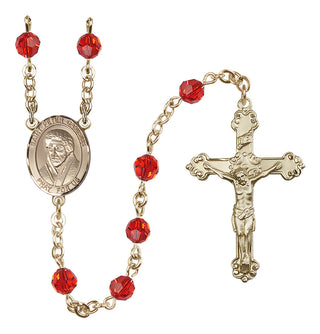 14 Karat Gold-Filled 6mm Austrian Crystal Saint Peter Canisius Rosary in Ruby