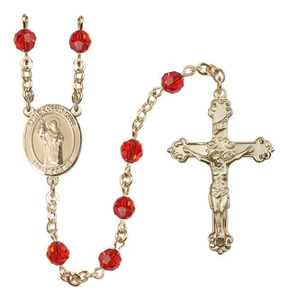 14 Karat Gold-Filled 6mm Austrian Crystal Saint Columbkille Rosary in Ruby