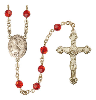 14 Karat Gold-Filled 6mm Austrian Crystal Saint Jeanne Chezard de Matel Rosary in Ruby