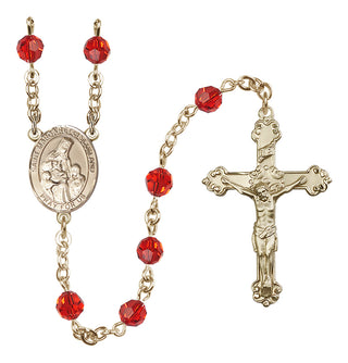 14 Karat Gold-Filled 6mm Austrian Crystal Saint Margaret of Scotland Rosary in Ruby