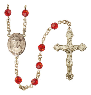 14 Karat Gold-Filled 6mm Austrian Crystal Saint Damien of Molokai Rosary in Ruby