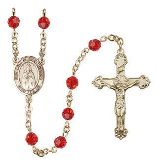 14 Karat Gold-Filled 6mm Austrian Crystal Our Lady of Rosa Mystica Rosary in Ruby
