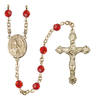 14 Karat Gold-Filled 6mm Austrian Crystal Saint Anthony Mary Claret Rosary in Ruby