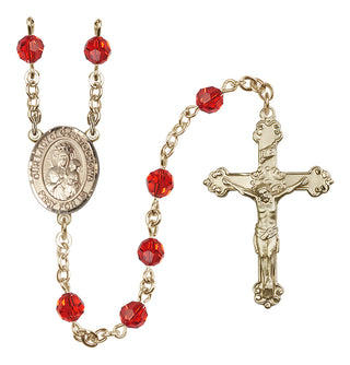 14 Karat Gold-Filled 6mm Austrian Crystal Our Lady of Czestochowa Rosary in Ruby
