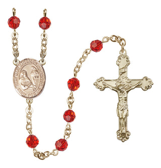 14 Karat Gold-Filled 6mm Austrian Crystal Saint Mary Magdalene of Canossa Rosary in Ruby