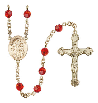 14 Karat Gold-Filled 6mm Austrian Crystal Guardian Angel w/Children Rosary in Ruby