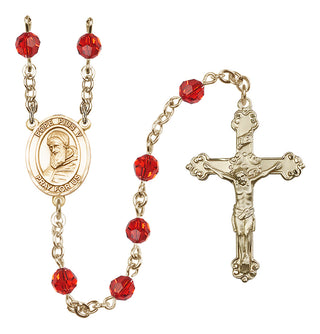 14 Karat Gold-Filled 6mm Austrian Crystal Pope Pius V Rosary in Ruby