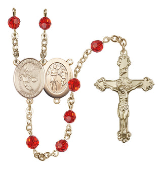 14 Karat Gold-Filled 6mm Austrian Crystal Saint Sebastian/Basketball Rosary in Ruby