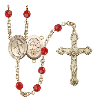 14 Karat Gold-Filled 6mm Austrian Crystal Saint Sebastian /Track&Field-Women Rosary in Ruby
