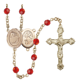 14 Karat Gold-Filled 6mm Austrian Crystal Saint Sebastian/Gymnastics Rosary in Ruby