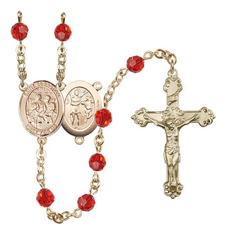 14 Karat Gold-Filled 6mm Austrian Crystal Saint Sebastian / Choir Rosary in Ruby