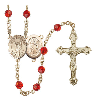 14 Karat Gold-Filled 6mm Austrian Crystal Saint Sebastian/Lacrosse Rosary in Ruby