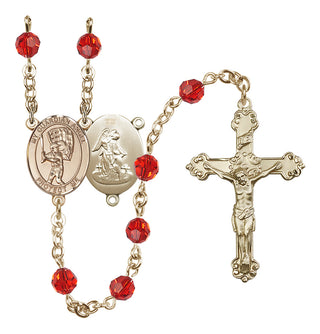 14 Karat Gold-Filled 6mm Austrian Crystal Guardian Angel/Baseball Rosary in Ruby
