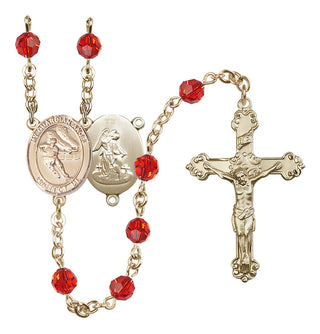 14 Karat Gold-Filled 6mm Austrian Crystal Guardian Angel/Hockey Rosary in Ruby