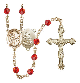 14 Karat Gold-Filled 6mm Austrian Crystal Guardian Angel/Golf Rosary in Ruby