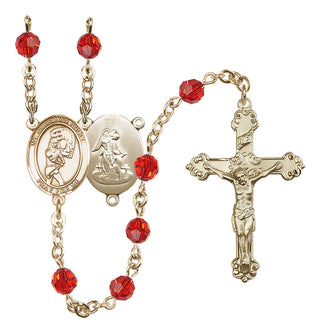 14 Karat Gold-Filled 6mm Austrian Crystal Guardian Angel/Softball Rosary in Ruby