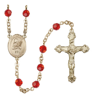 14 Karat Gold 6mm Austrian Crystal Saint Agatha Rosary in Ruby