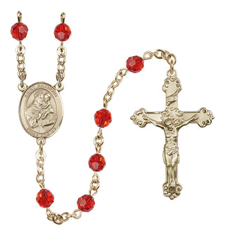 14 Karat Gold 6mm Austrian Crystal Saint Anthony of Padua Rosary in Ruby