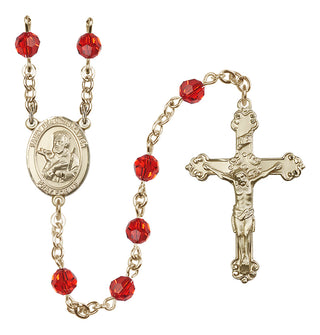 14 Karat Gold 6mm Austrian Crystal Saint Francis Xavier Rosary in Ruby