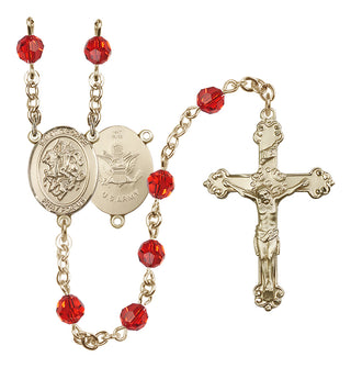14 Karat Gold 6mm Austrian Crystal Saint George / Army Rosary in Ruby