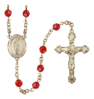 14 Karat Gold 6mm Austrian Crystal Saint Gregory the Great Rosary in Ruby