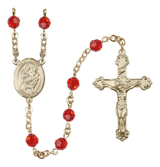 14 Karat Gold 6mm Austrian Crystal Saint Jason Rosary in Ruby