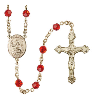 14 Karat Gold 6mm Austrian Crystal Saint John the Apostle Rosary in Ruby