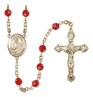 14 Karat Gold 6mm Austrian Crystal San Judas Rosary in Ruby