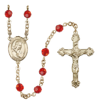 14 Karat Gold 6mm Austrian Crystal Saint Philomena Rosary in Ruby